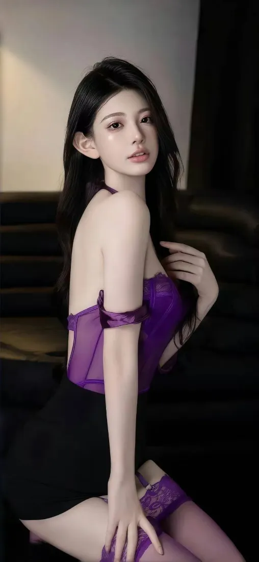 紫衣美女手机壁纸｜室内背景图片 - 紫色服饰「哲风壁纸」