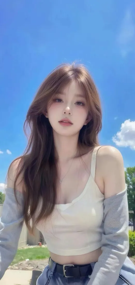 美女手机壁纸｜蓝天背景图片 - 休闲穿搭「哲风壁纸」