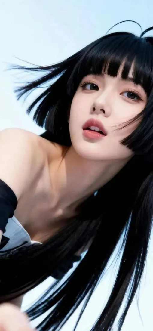 黑衣美女手机壁纸｜蓝天背景图片 - Ios美女「哲风壁纸」