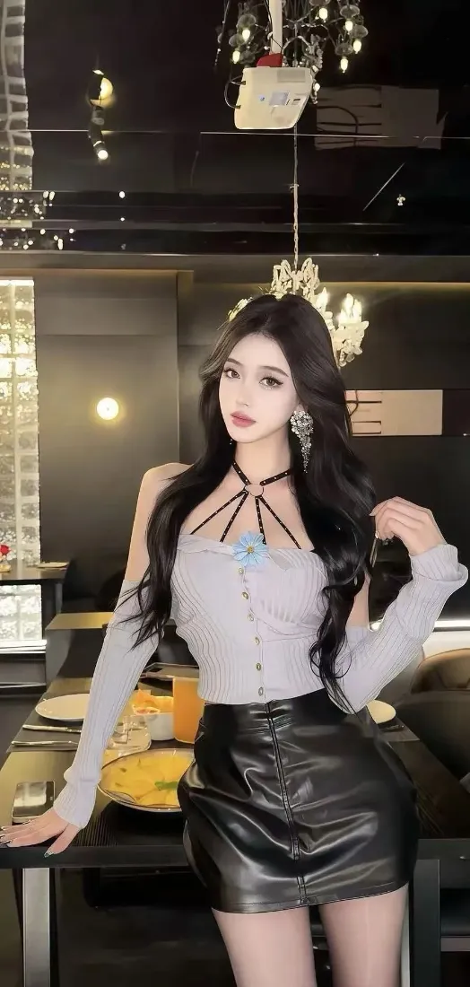 时尚美女手机壁纸｜室内酒吧背景图片 - 皮裙「哲风壁纸」