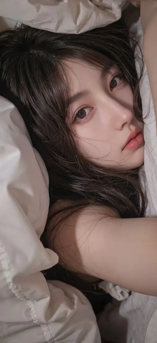 美女手机壁纸｜白色床品背景图片 - 清纯慵懒私房「哲风壁纸」