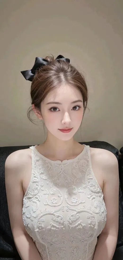 白衣美女手机壁纸｜室内背景图片 - 白色连衣裙「哲风壁纸」