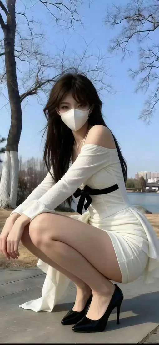 白衣美女手机壁纸｜户外湖水背景图片 - 黑高跟鞋晴天「哲风壁纸」