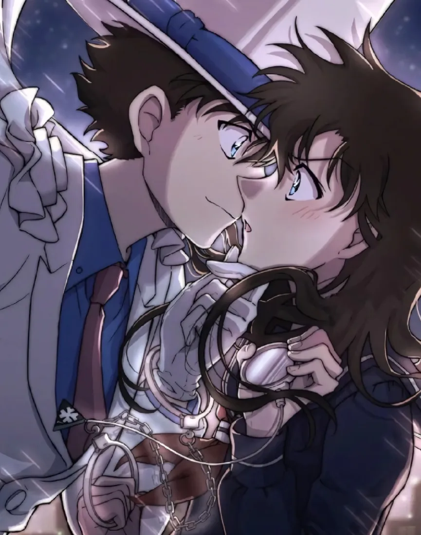 青子怪盗基德手机壁纸｜雨夜背景图片 - 浪漫接吻「哲风壁纸」