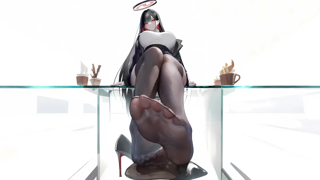 8k调月莉音壁纸｜蔚蓝档案背景图片 - 黑丝玉足高跟鞋「哲风壁纸」