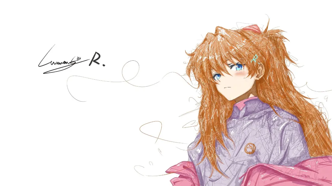 2k明日香壁纸｜线稿背景图片 - 新世纪福音战士「哲风壁纸」