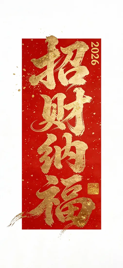 招财纳福手机壁纸｜2026新年背景图片 - 红色书法「哲风壁纸」