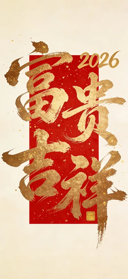 富贵吉祥手机壁纸｜2026新年背景图片 - 红色书法「哲风壁纸」