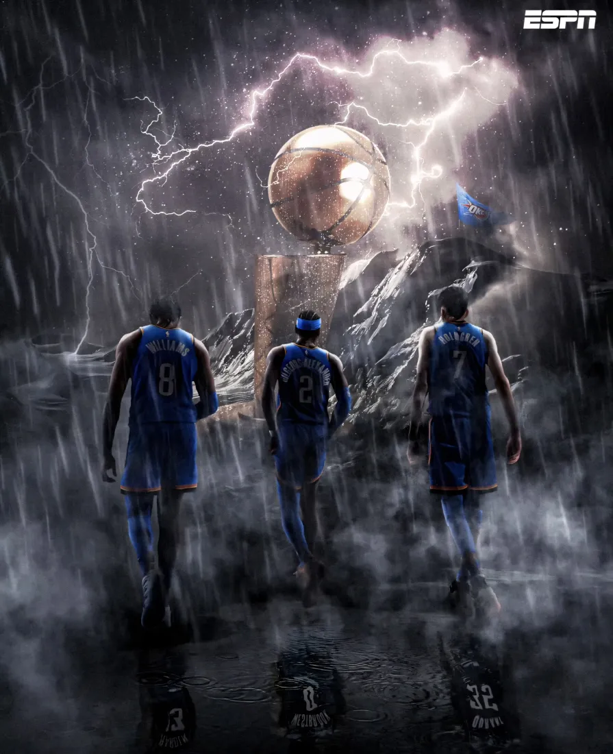 雷电篮球运动员手机壁纸｜雨夜冠军杯背景 - NBA「哲风壁纸」