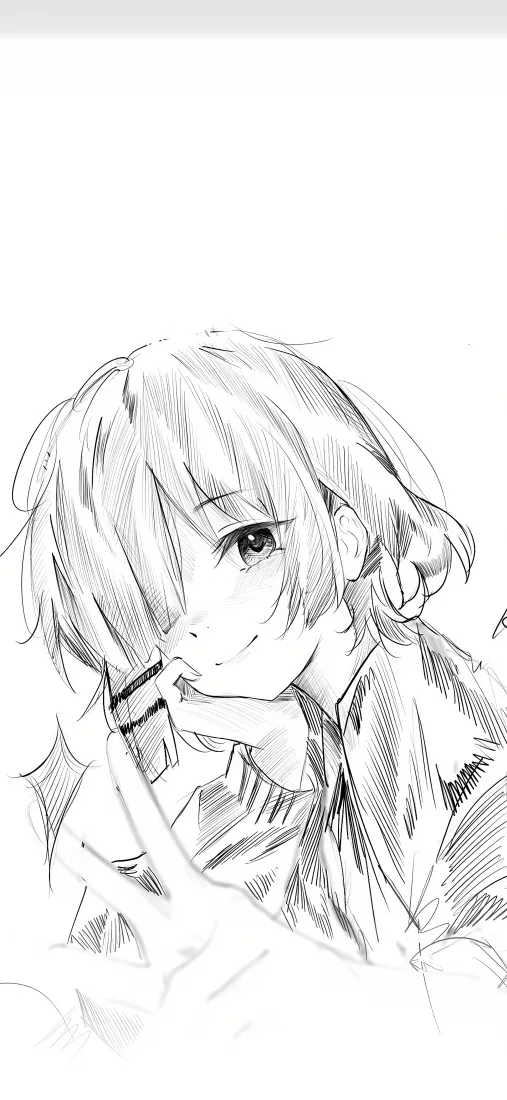 山田凉手机壁纸｜黑白线稿背景图片 - 孤独摇滚「哲风壁纸」