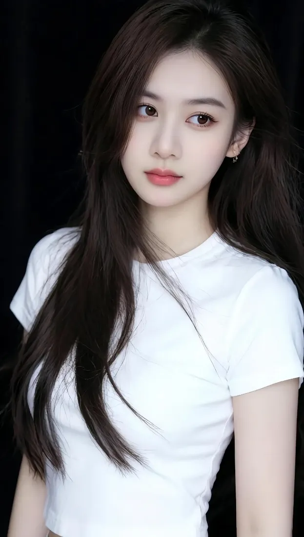 长发美女手机壁纸｜黑色背景图片 - 白衣写真「哲风壁纸」