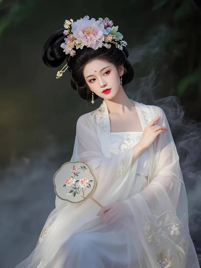 古风美女手机壁纸｜汉服背景图 - 团扇古装烟雾「哲风壁纸」