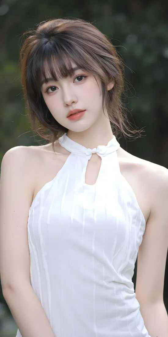 白衣美女手机壁纸｜绿植背景图片 - 清新气质穿搭「哲风壁纸」