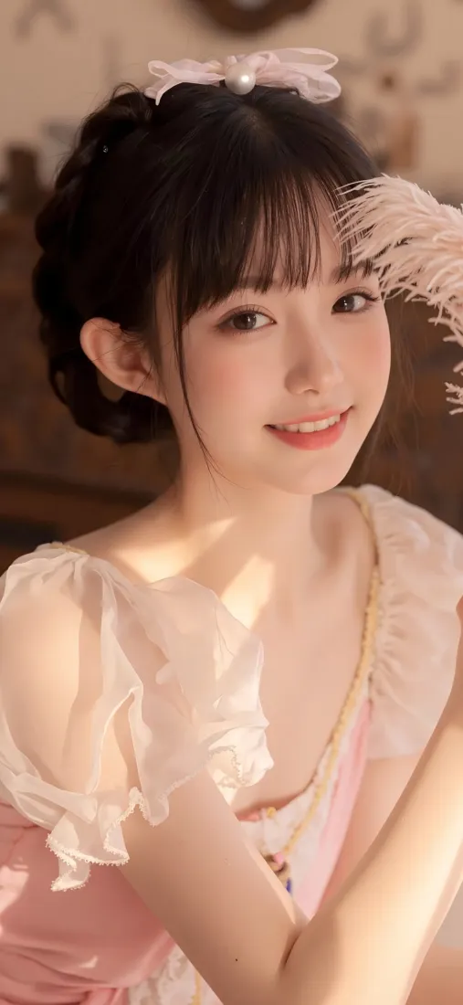 粉色洛丽塔美女手机壁纸｜Ios背景图 - 甜美微笑「哲风壁纸」