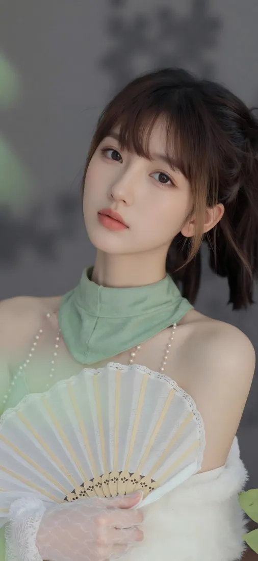 绿衣美女手机壁纸｜古风背景图片 - 折扇Ios「哲风壁纸」