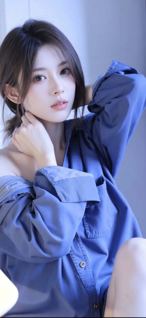 蓝衣美女手机壁纸｜简约背景图片 - 时尚穿搭「哲风壁纸」