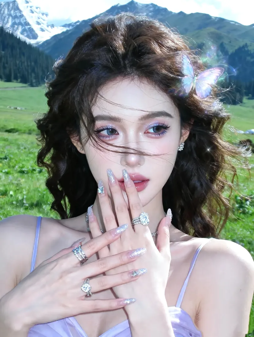 紫衣美女手机壁纸｜草原雪山背景 - Ios「哲风壁纸」