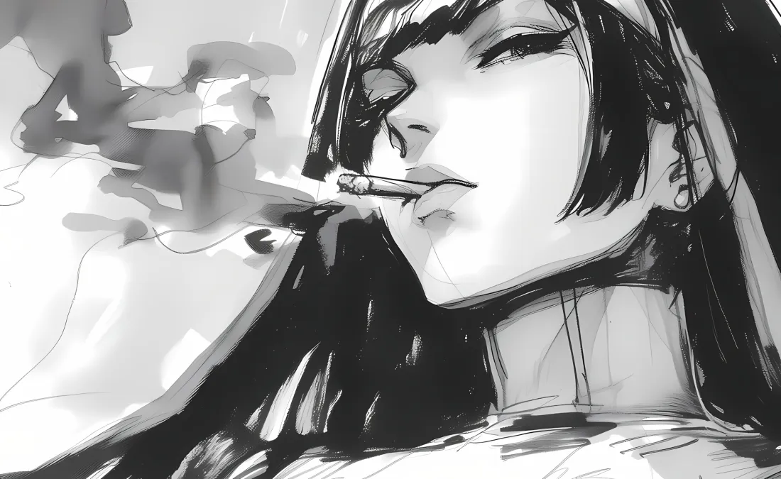 2k修女抽烟壁纸｜黑白背景图片 - 艺术插画「哲风壁纸」