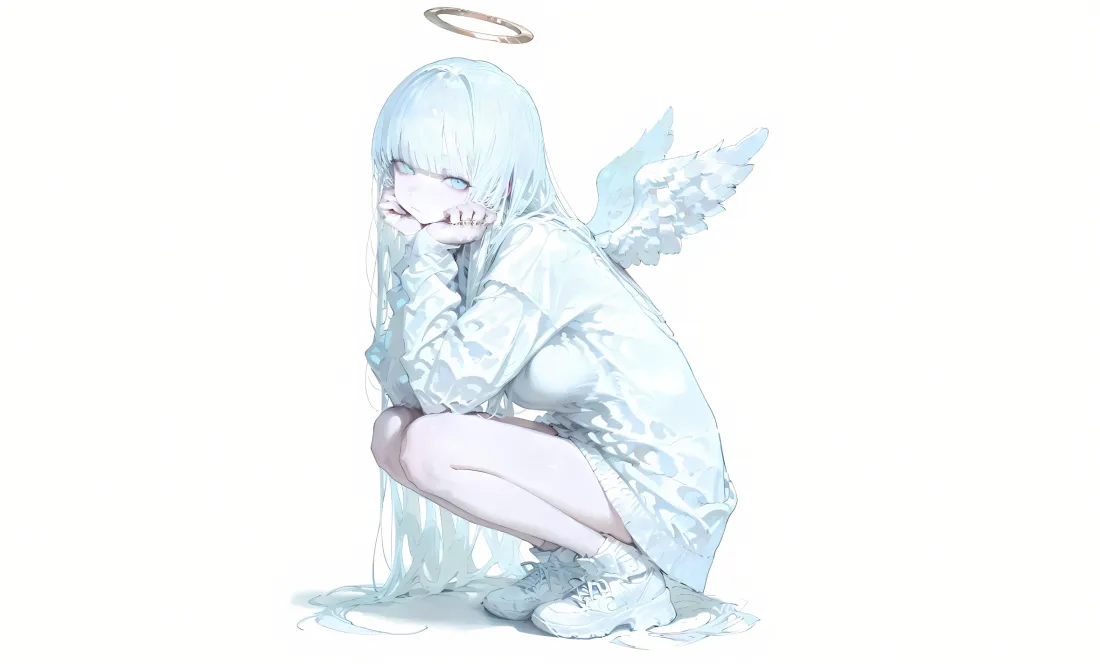 2k天使壁纸｜蓝白背景图片 - 简约翅膀插画「哲风壁纸」