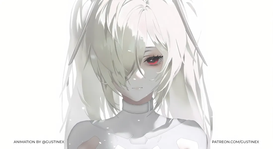 2k白发红瞳动漫人物壁纸｜简约背景图片 - 忧郁「哲风壁纸」