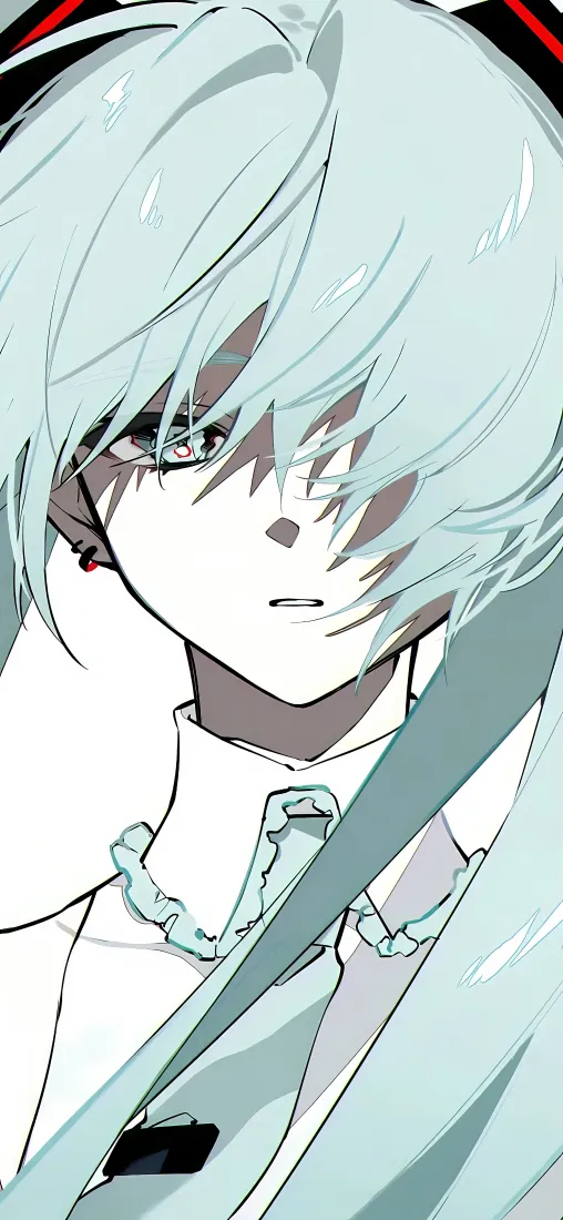 蓝发动漫人物手机壁纸｜白色背景图片 - 二次元插画「哲风壁纸」