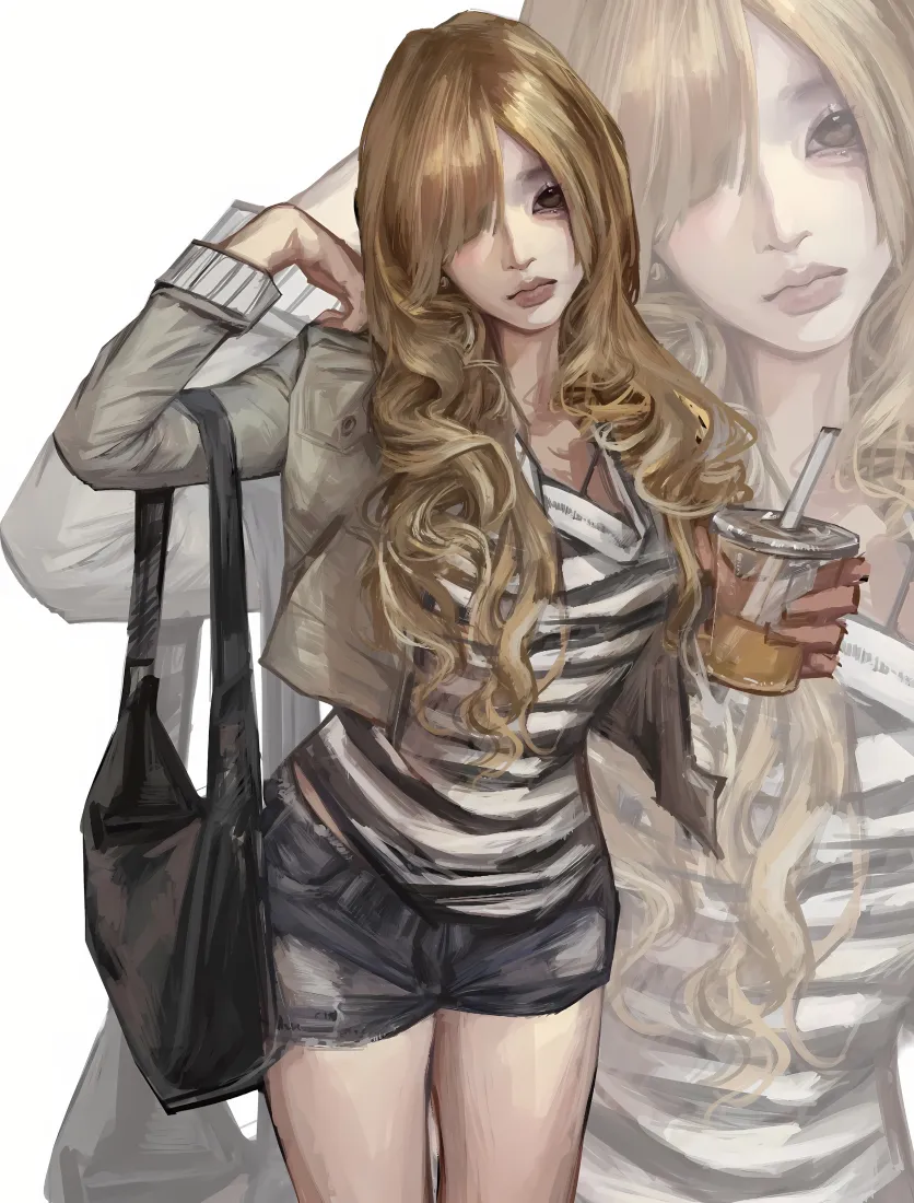 港风辣妹手机壁纸｜手绘背景图片 - 金发短裤「哲风壁纸」