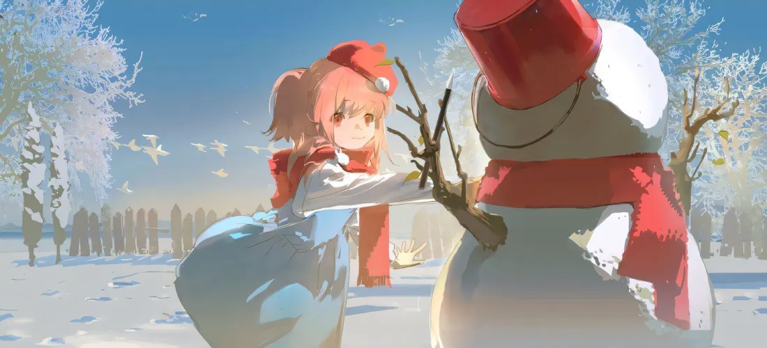 2k二次元可爱女孩壁纸｜雪地背景图片 - 雪人「哲风壁纸」