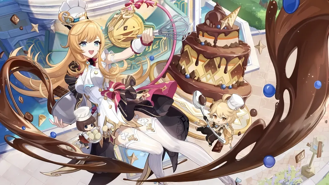 4k原神爱可菲壁纸｜巧克力蛋糕背景 - 游戏「哲风壁纸」