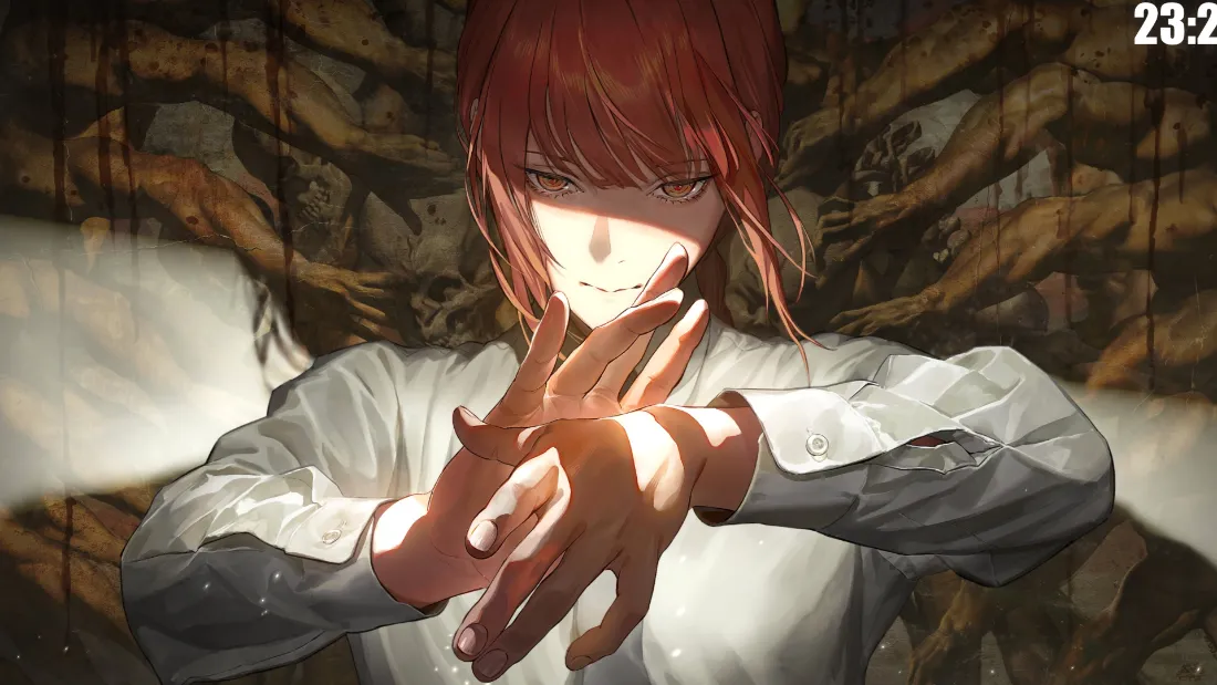 2k玛奇玛电锯人壁纸｜红温触手背景图 - 双手发光「哲风壁纸」