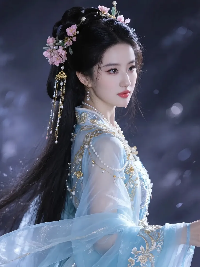 古风美女手机壁纸｜蓝色汉服背景图片 - 古典美人「哲风壁纸」