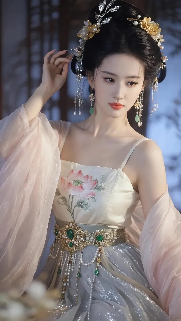 古风美女手机壁纸｜蓝调树林背景 - 汉服襦裙「哲风壁纸」