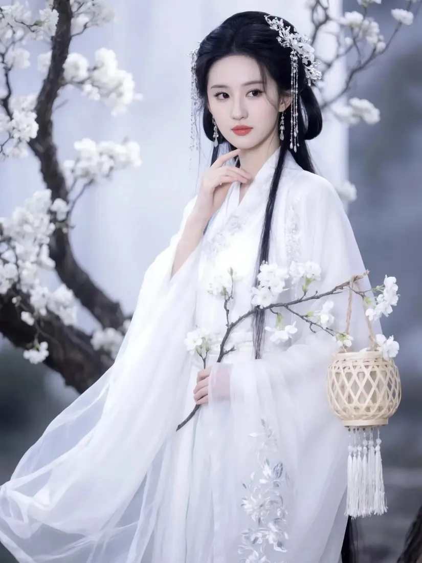 白衣美女手机壁纸｜梅花背景图片 - 古风「哲风壁纸」