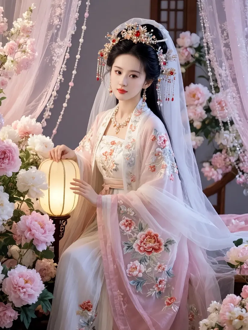 古装美女手机壁纸｜古风背景图片 - 粉色汉服灯笼「哲风壁纸」