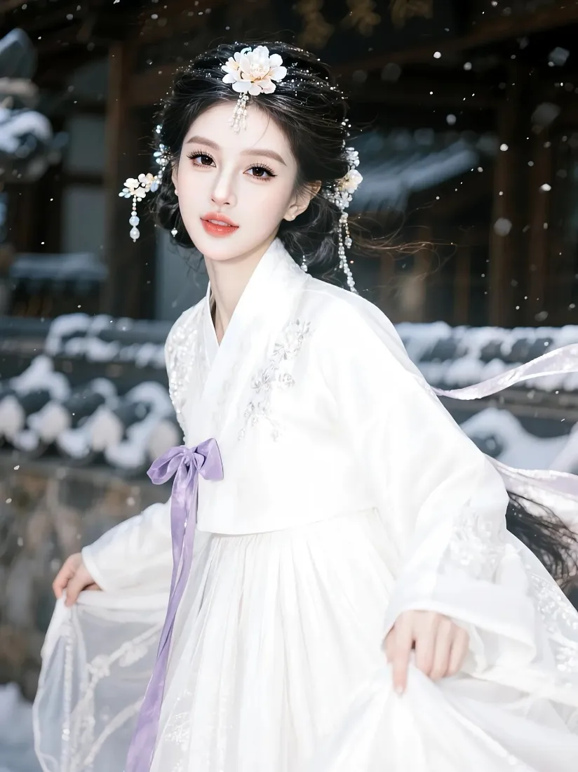 古装美女手机壁纸｜雪景背景 - 白衣汉服古风美人「哲风壁纸」