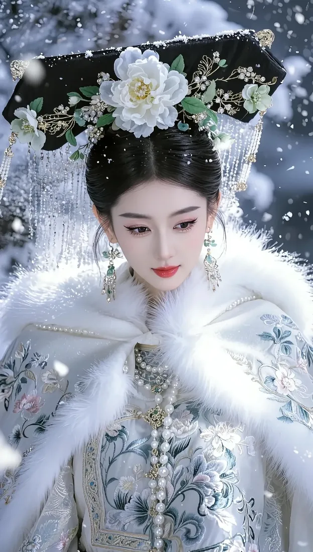 古装美女手机壁纸｜雪景背景图片 - 清宫装古典美人「哲风壁纸」