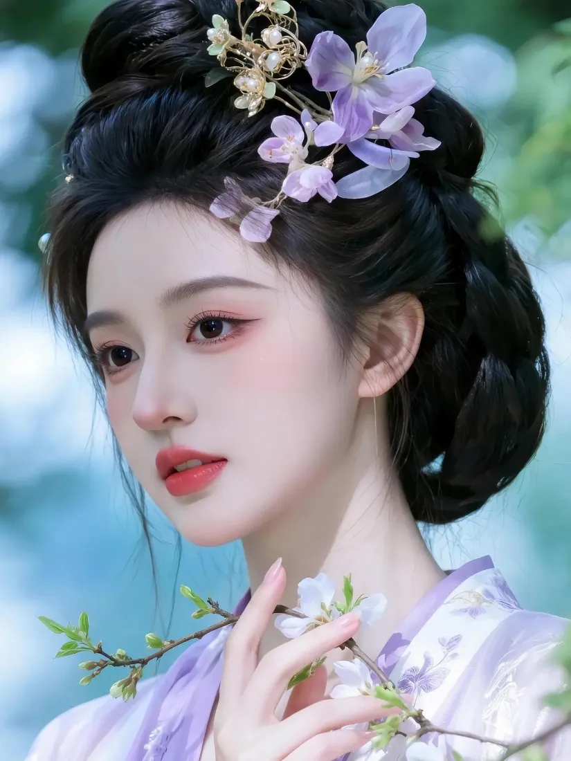 古装女子手机壁纸｜古风背景图片 - 淡紫古装花饰「哲风壁纸」