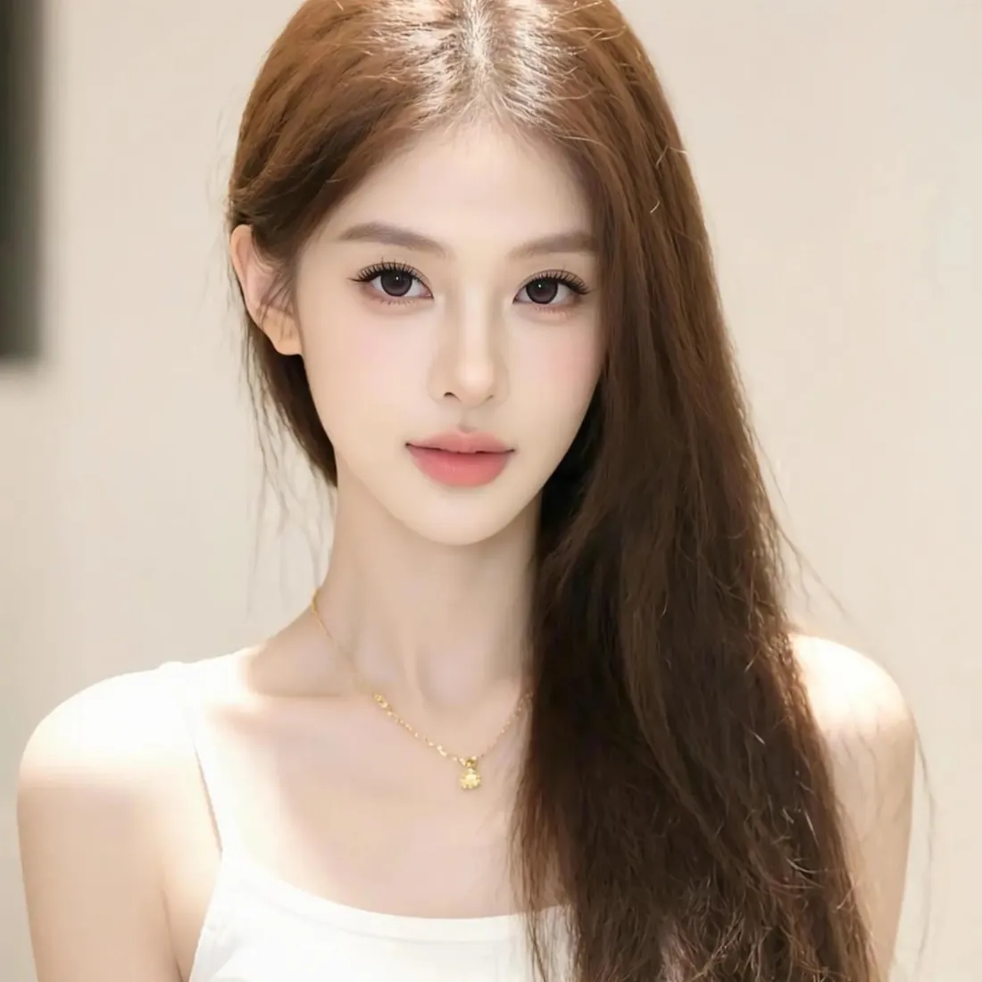 长发美女手机壁纸｜简约背景图片 - 白色吊带「哲风壁纸」