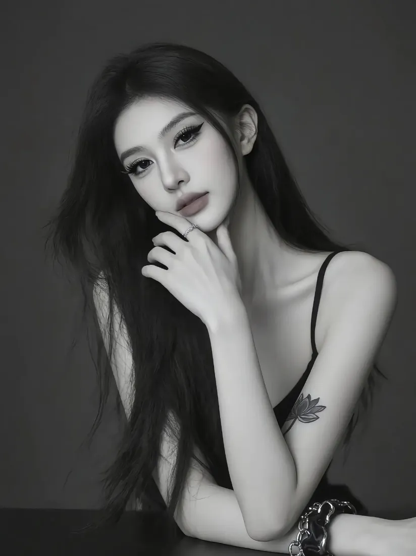 黑衣美女手机壁纸｜黑白色调背景图片 - 气质肖像「哲风壁纸」