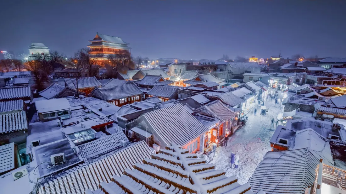 北京雪景手机壁纸｜北京背景图片 - 雪夜城市古建筑「哲风壁纸」