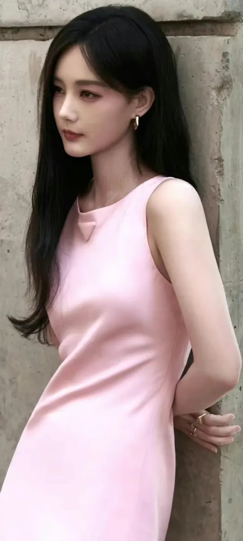 粉色连衣裙美女手机壁纸｜石墙背景图片 - 气质优雅「哲风壁纸」