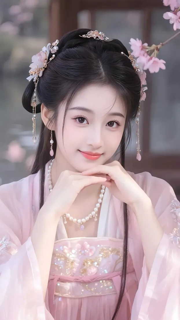 古风美女手机壁纸｜粉色汉服背景 - 樱花古建「哲风壁纸」