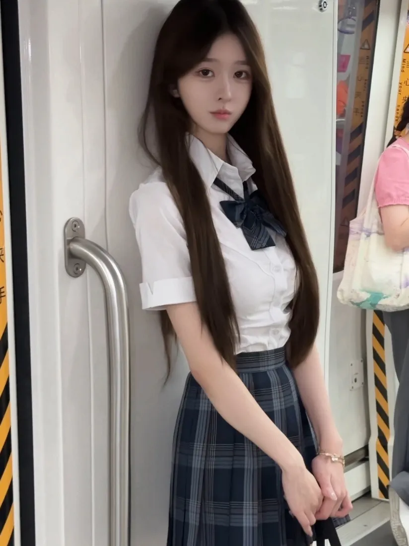 JK制服手机壁纸｜地铁背景图片 - 长发女生「哲风壁纸」