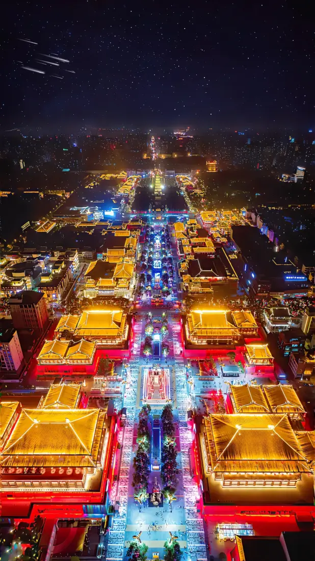 西安夜景手机壁纸｜城市背景图片 - 古建筑灯光繁华「哲风壁纸」