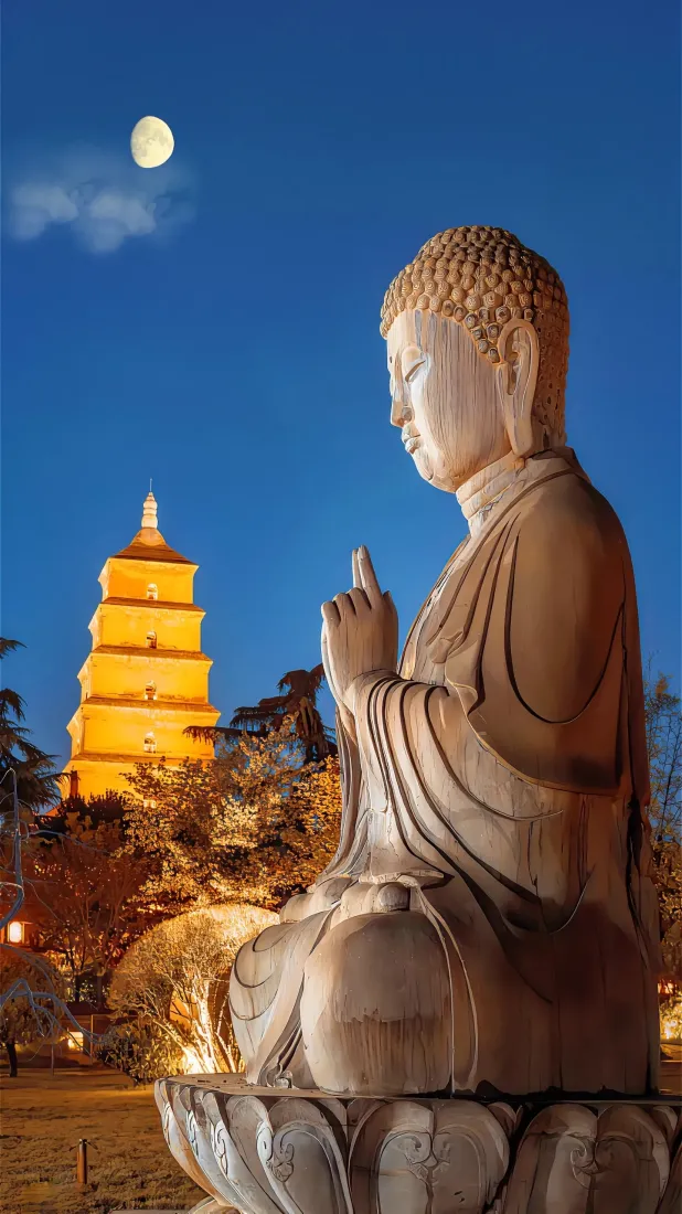 佛像手机壁纸｜西安背景图片 - 大雁塔夜景「哲风壁纸」