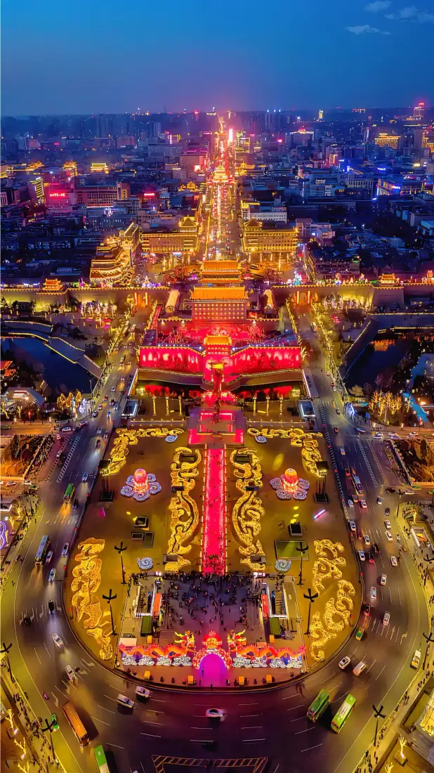 西安夜景手机壁纸｜城市背景图片 - 古建筑灯光「哲风壁纸」