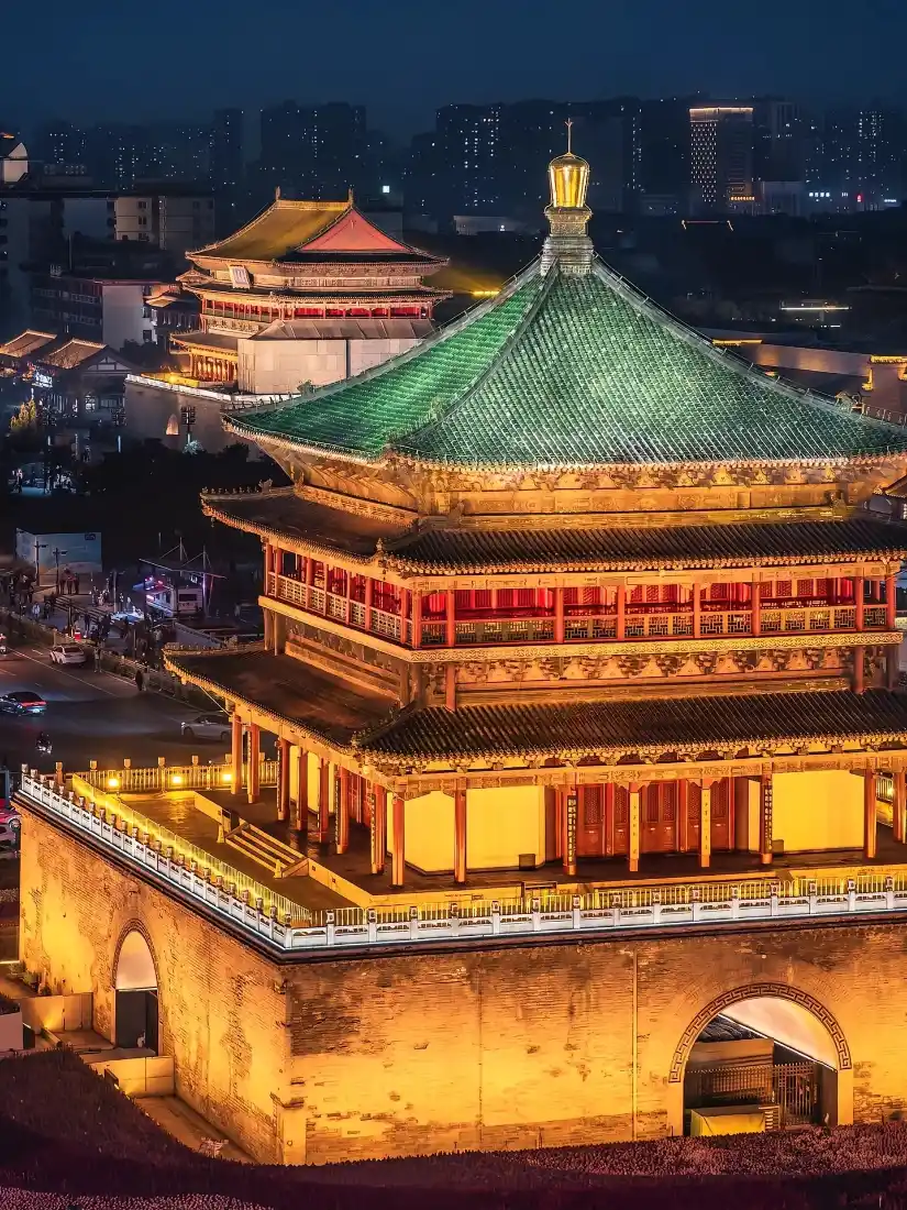 西安钟楼手机壁纸｜西安夜景背景图片 - 城市风光「哲风壁纸」