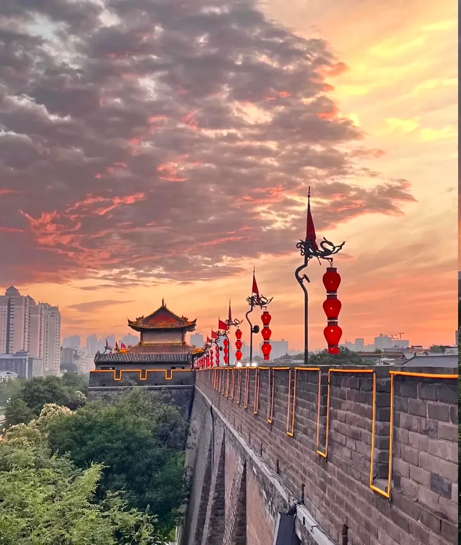 西安城墙手机壁纸｜晚霞背景图片 - 城市古建筑风景「哲风壁纸」