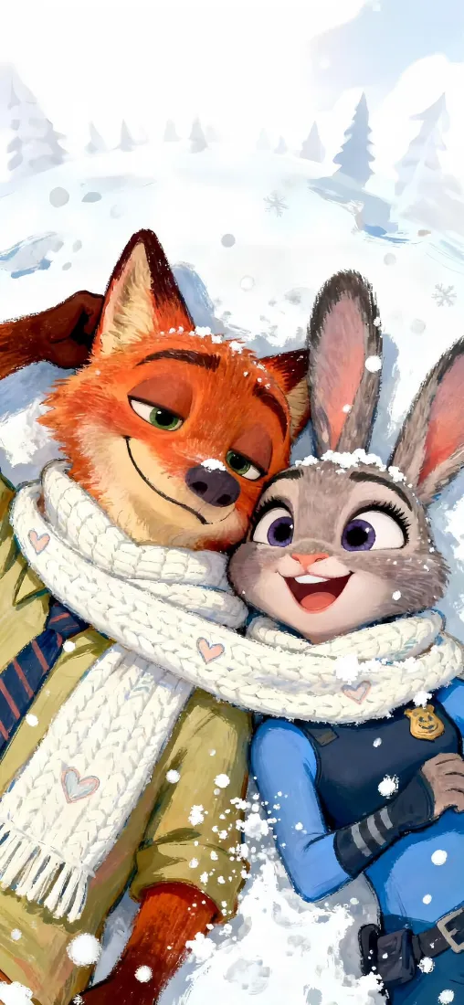 疯狂动物城2手机壁纸｜朱迪尼克背景图片 - 雪地伙伴「哲风壁纸」