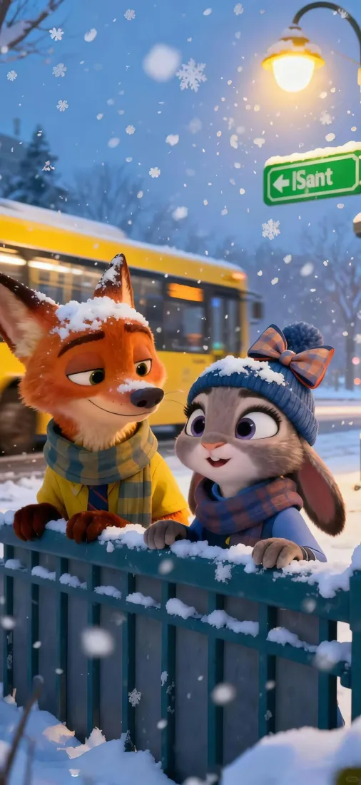 疯狂动物城朱迪尼克手机壁纸｜雪景背景图片 - 冬季「哲风壁纸」