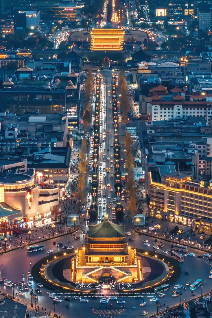 西安钟楼手机壁纸｜西安夜景背景图片 - 城市繁华「哲风壁纸」